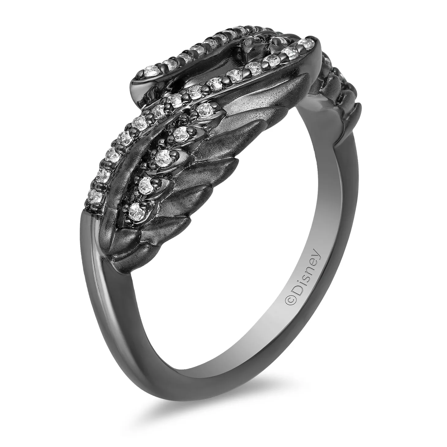 Enchanted Disney Fine Jewelry Sterling Silver with Black Rhodium 1/6 CTTW Maleficent Wings Ring