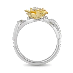 Enchanted Disney Fine Jewelry Sterling Silver and 10K Yellow Gold 1/10 CTTW Tiana Water Lily Ring