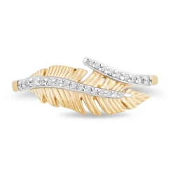 Enchanted Disney Fine Jewelry 10K Yellow Gold 1/10 CTTW Pocahontas Feather Ring