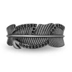 Enchanted Disney Fine Jewelry Black Rhodium Over Sterling Silver 1/10 CTTW Maleficent Villain Ring