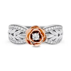 Enchanted Disney Fine Jewelry Sterling Silver and 10K Rose Gold 1/4 CTTW Belle Rose Ring