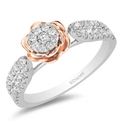 Enchanted Disney Fine Jewelry 14K White Gold and Rose Gold with 3/4 CTTW Belle Rose Bridal Set