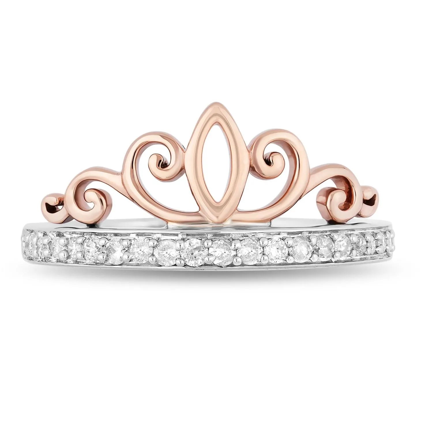 Enchanted Disney Fine Jewelry Sterling Silver and 10K Rose Gold with 1/5 CTTW Majestic Princess Tiara Ring