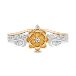 Enchanted Disney Fine Jewelry Sterling Silver and 10K Yellow Gold 1/8 CTTW Diamond Tiana Flower Ring