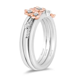 Enchanted Disney Fine Jewelry 14K Rose Gold Over Sterling Silver and 1/6 CTTW Diamonds Rapunzel Magical Flower Ring