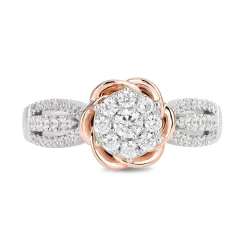Enchanted Disney Fine Jewelry 14K Rose Gold and White Gold with 1/2 CTTW Diamond Belle Composite Engagement Ring