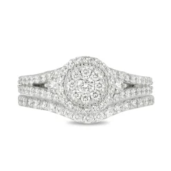Enchanted Disney Fine Jewelry 14K White Gold with 1 CTTW Diamond and Created Blue sapphire Disney Cinderella Bridal Set