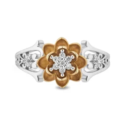 Enchanted Disney Fine Jewelry Sterling Silver and 10K Yellow Gold With 1/8 CTTW Diamond Tiana Lotus Ring