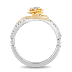Enchanted Disney Fine Jewelry Sterling Silver and 10K Yellow Gold with 1/6 CTTW Diamonds Belle Rose Ring