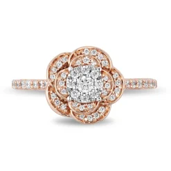 Enchanted Disney Fine Jewelry 10K Rose Gold with 1/2 CTTW Belle Rose Engagement Ring