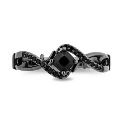 Enchanted Disney Fine Jewelry Black Rhodium over Sterling Silver with 1/10 CTTW Black Diamond and Onyx Maleficent Ring
