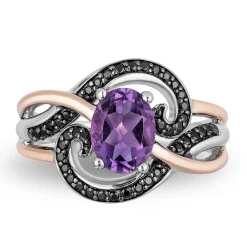 Enchanted Disney Fine Jewelry 14K Rose Gold over Sterling Silver Black Rhodium with 1/5 CTTW Diamond and Amethyst Ursula Ring