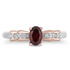 Enchanted Disney Fine Jewelry Sterling Silver and 10K Rose Gold with 1/12 CTTW Diamond and Red Garnet Snow White Ring