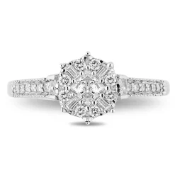 Enchanted Disney Fine Jewelry 10K White Gold with 1/2 CTTW Elsa Snowflake Composite Engagement Ring
