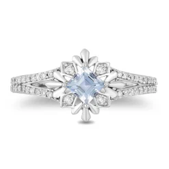 Enchanted Disney Fine Jewelry Sterling Silver with 1/5 CTTW Aquamarine Centre Diamond Frozen 2 Elsa Snowflake Ring