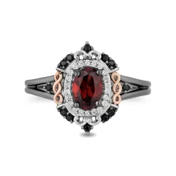 Enchanted Disney Fine Jewelry Black Rhodium over Sterling Silver and 10K Rose Gold 1/5 CTTW Black and White Diamond with Red Garnet Evil Queen Ring