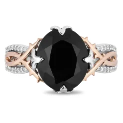 Enchanted Disney Fine Jewelry Sterling Silver and 10K Rose Gold with 1/10 CTTW and Black Onyx Maleficent Ring