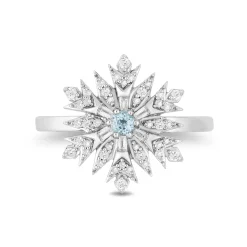 Enchanted Disney Fine Jewelry Sterling Silver with 1/4 CTTW Diamonds and Sky Blue Topaz Elsa Snowflake Ring