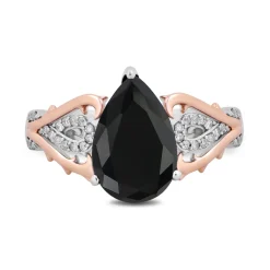Enchanted Disney Fine Jewelry Sterling Silver and 10K Rose Gold with 1/10 CTTW Diamond and Black Spinel Maleficent Ring