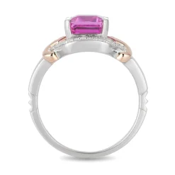 Enchanted Disney Fine Jewelry Sterling Silver and 10K Rose Gold with 1/6 CTTW and Created Pink Sapphire Aurora Ring