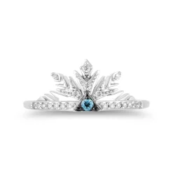 Enchanted Disney Fine Jewelry Sterling Silver with 1/10 CTTW Diamond and Swiss Blue Topaz Frozen 2 Elsa Snowflake Ring