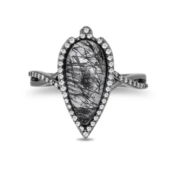 Enchanted Disney Fine Jewelry Black Rhodium over Sterling Silver 1/4 CTTW Diamond with Rutile Quartz Maleficent Ring
