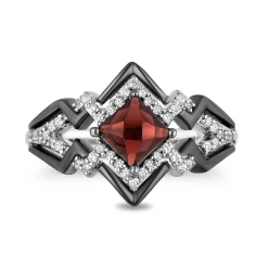 Enchanted Disney Fine Jewelry The de Vil is in the Details Sterling Silver and Black Rhodium 1/5 CTTW Diamond and Garnet Disney Cruella Live Action Ring