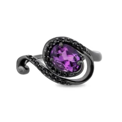 Enchanted Disney Fine Jewelry Black Rhodium over Sterling Silver with 1/5 CTTW Black Diamond and Amethyst Ursula Ring