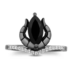 Enchanted Disney Fine Jewelry Black Rhodium Over Sterling Silver with 1/10 CTTW Diamond and Onyx Maleficent Ring