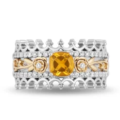 Enchanted Disney Fine Jewelry Sterling Silver and 10K Yellow Gold with Citrine and 1/4 CTTW Diamond Belle 30th Anniversary Ring