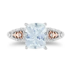 Enchanted Disney Fine Jewelry Sterling Silver and 10K Rose Gold with 1/6 CTTW Diamond with Aquamarine Elsa Ring