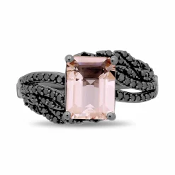 Enchanted Disney Fine Jewelry Black Rhodium over Sterling Silver with 1/3 CTTW Black Diamond and Morganite Maleficent Aurora Ring