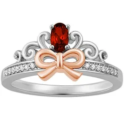 Enchanted Disney Fine Jewelry Sterling Silver and 10K Rose Gold 1/15 CTTW Diamond And Garnet Snow White Bow Ring