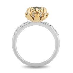Enchanted Disney Fine Jewelry Sterling Silver and 10K Yellow Gold With 1/8 CTTW Diamond and Round Green Amethyst Tiana Ring