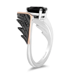 Enchanted Disney Fine Jewelry Sterling Silver and 10K Rose Gold with 1/8 CTTW Diamonds and Black Onyx Maleficent Wings Ring
