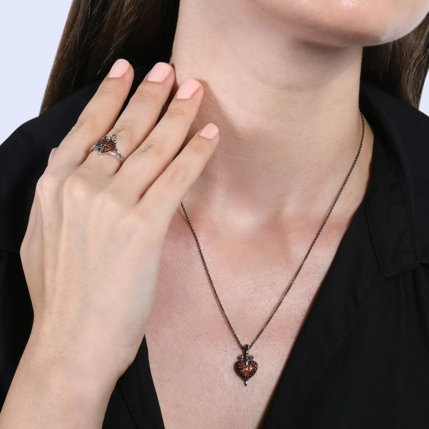Enchanted Disney Fine Jewelry Black Rhodium over Sterling Silver With Black Diamond Accent and Garnet Evil Queen Dagger Ring