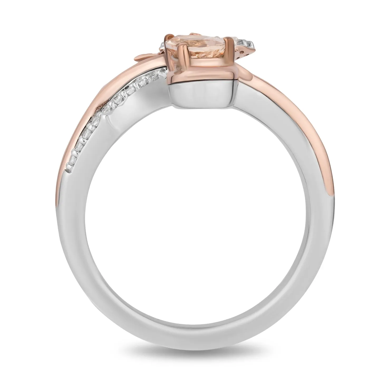 Enchanted Disney Fine Jewelry Sterling Silver and 10K Rose Gold with 1/6 CTTW Diamond and Morganite Aurora Rose Ring