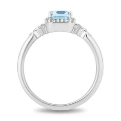 Enchanted Disney Fine Jewelry Sterling Silver with 1/10 CTTW Diamonds and Sky Blue Topaz Elsa Ring
