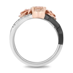 Enchanted Disney Fine Jewelry Black Rhodium over Sterling Silver and 10K Rose Gold with 1/10 CTTW Diamond and Morganite Aurora Ring