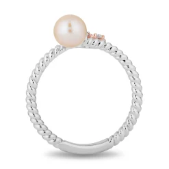 Enchanted Disney Fine Jewelry 14K Rose Gold Over Sterling Silver with 1/20 CTTW Diamonds and Fresh Water Pearl Ariel Ring