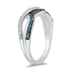 Enchanted Disney Fine Jewelry Sterling Silver with 1/8 CTTW Diamonds and London Blue Topaz Moana Wave Ring