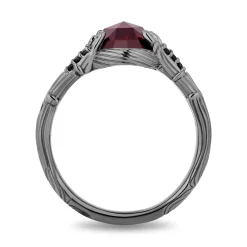 Enchanted Disney Fine Jewelry Black Rhodium Over Sterling Silver with 1/10 CTTW Black Diamonds and Garnet Evil Queen Ring