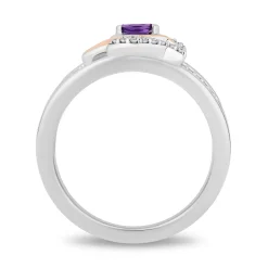 Enchanted Disney Fine Jewelry 14K Rose Gold Over Sterling Silver with 1/10 CTTW Diamonds and Amethyst Ariel Ring