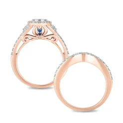 Enchanted Disney Fine Jewelry 14K Rose Gold with 1 CTTW Diamond and Created Blue sapphire Disney Cinderella Bridal Set