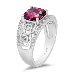 Enchanted Disney Fine Jewelry Sterling Silver with 1/15 CTTW Diamonds and Rhodolite Garnet Mulan Ring