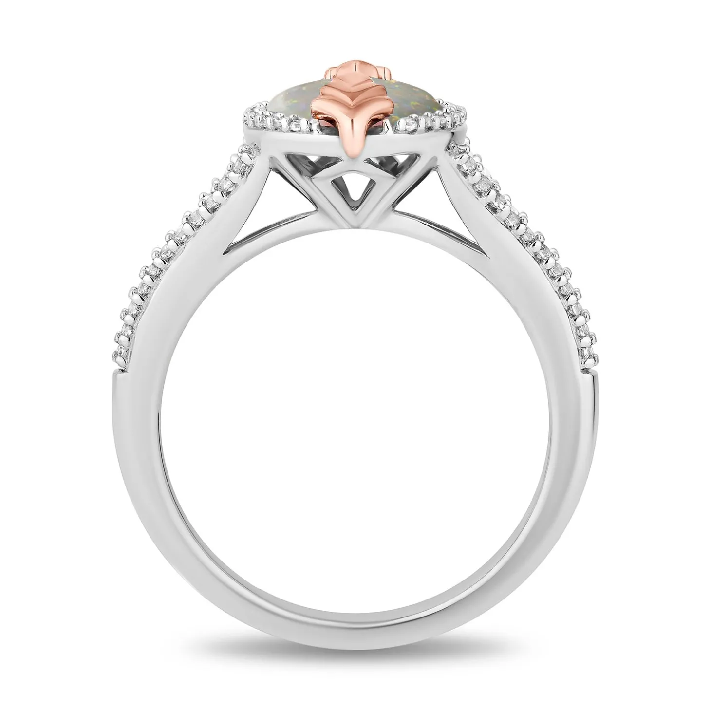 Enchanted Disney Fine Jewelry 14K Rose Gold Over Sterling Silver with 1/5 CTTW Diamonds and Created Opal Elsa Ring