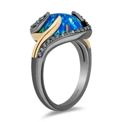 Enchanted Disney Fine Jewelry Black Rhodium over 14K Yellow Gold over Sterling Silver and Created Blue Opal Moana Ring