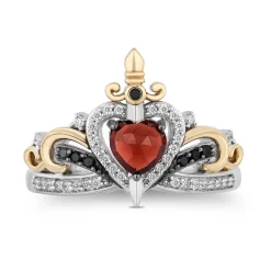 Enchanted Disney Fine Jewelry 10K Yellow Gold and Sterling Silver with 1/5 CTTW Diamond and Red Garnet Evil Queen Ring