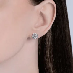 Enchanted Disney Fine Jewelry Sterling Silver with 1/5 CTTW Diamonds Cinderella 70th Anniversary Gardenia Flower Ring