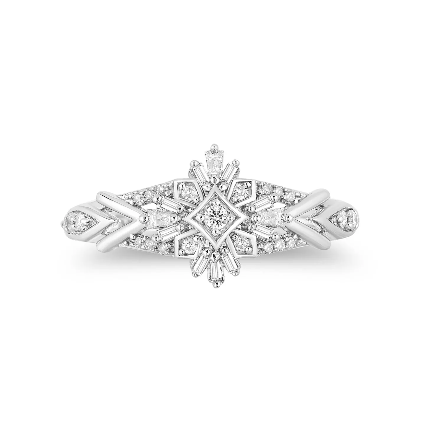 Enchanted Disney Fine Jewelry Sterling Silver with 1/4 CTTW Diamonds Frozen 2 Elsa Snowflake Ring